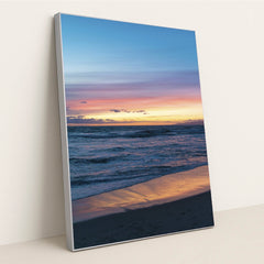 Vibrant Sunset Over Los Angeles Beach by Joshua Woroniecki - Silver Frame Stretchiez