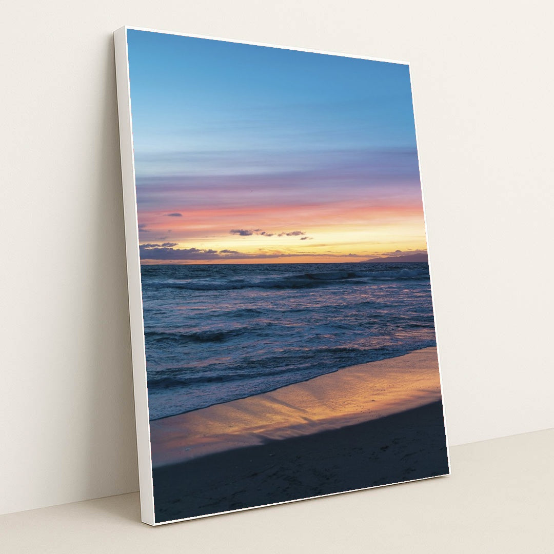 Vibrant Sunset Over Los Angeles Beach by Joshua Woroniecki - White Frame Stretchiez