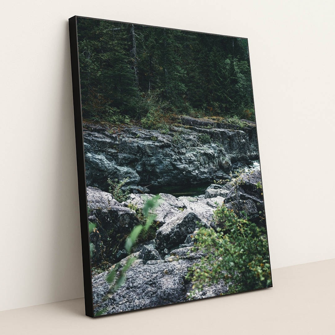 Majestic Rocky Terrain in Tofino by Ali Kazal - Black Frame Stretchiez