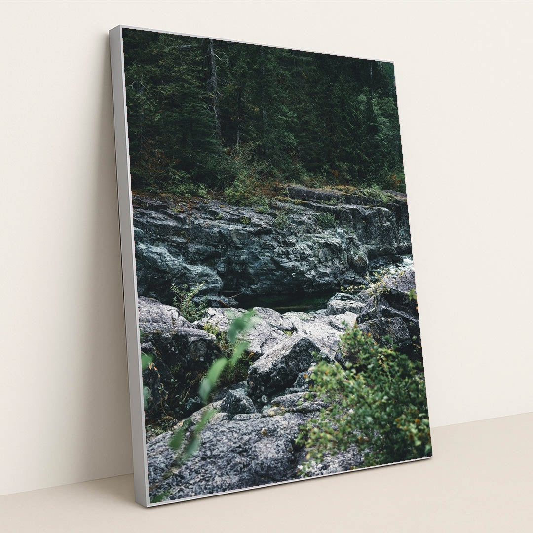 Majestic Rocky Terrain in Tofino by Ali Kazal - Silver Frame Stretchiez