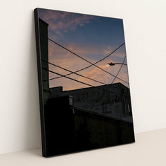 Silhouetted Streetlamp at Sunset by Connor McManus - Black Frame Stretchiez