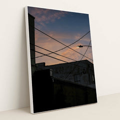 Silhouetted Streetlamp at Sunset by Connor McManus - White Frame Stretchiez