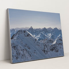 Snow-Covered Mountain Panorama by Susanne Jutzeler, suju-foto - Silver Frame Stretchiez