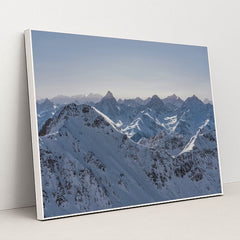 Snow-Covered Mountain Panorama by Susanne Jutzeler, suju-foto - White Frame Stretchiez