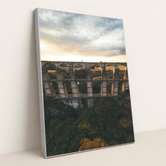 Sunset Over Ancient Aqueduct by Mikhail Nilov - Silver Frame Stretchiez