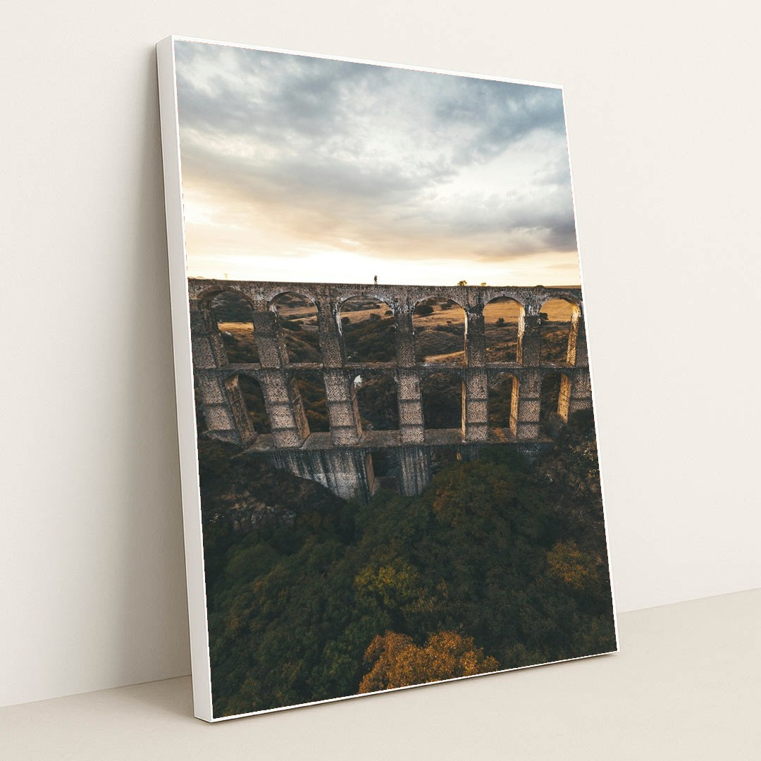 Sunset Over Ancient Aqueduct by Mikhail Nilov - White Frame Stretchiez