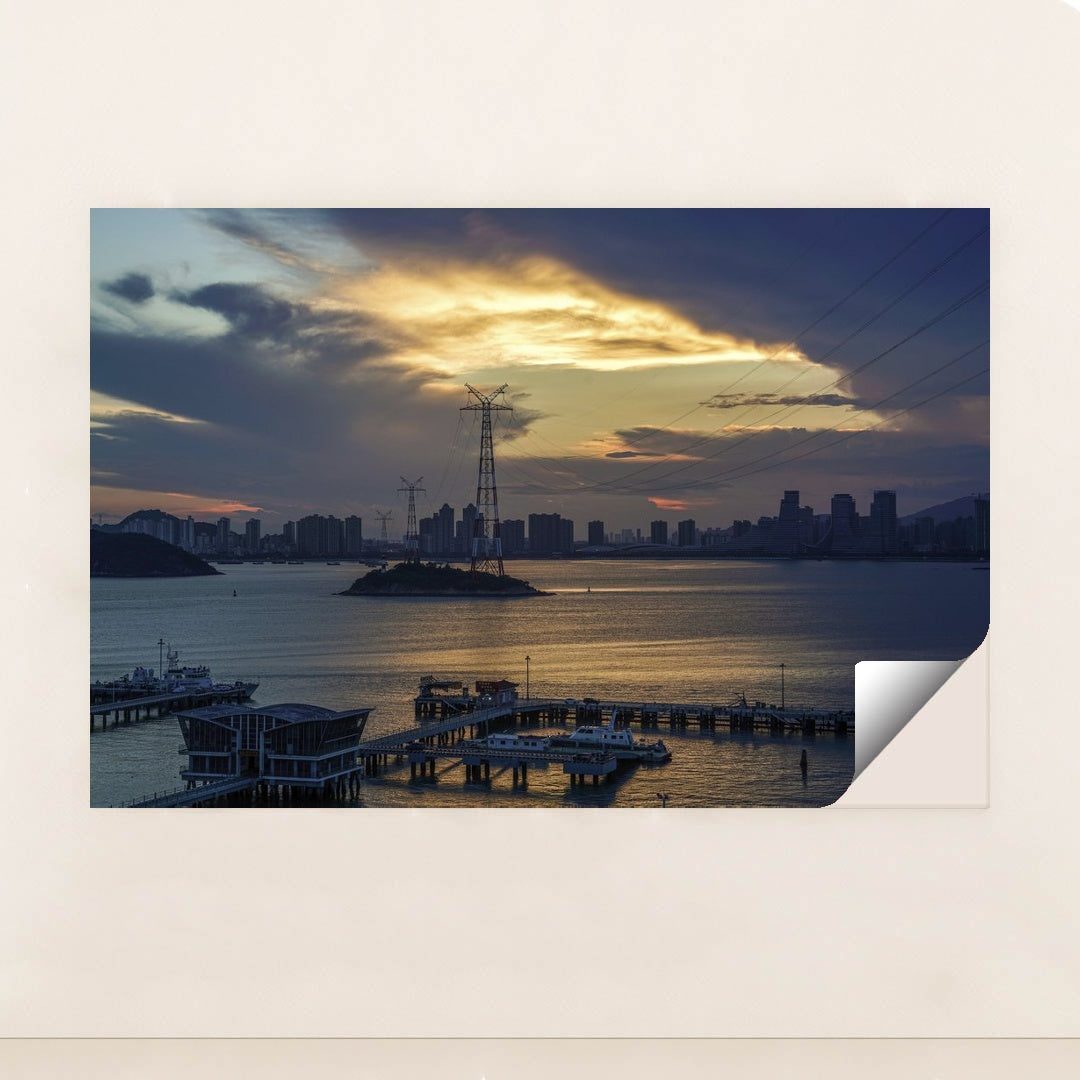 Sunset Over City Skyline by Thomas Lin - Peeliez
