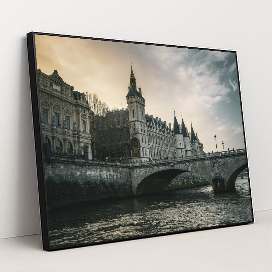 Sunset Over Conciergerie and Pont au Change by Hans D. - Black Frame Stretchiez