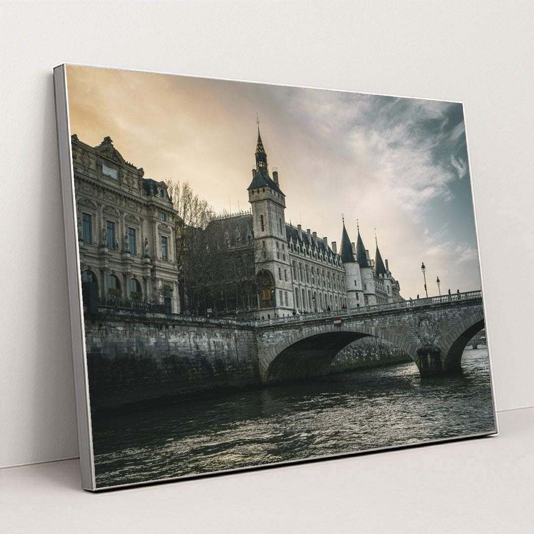 Sunset Over Conciergerie and Pont au Change by Hans D. - Silver Frame Stretchiez