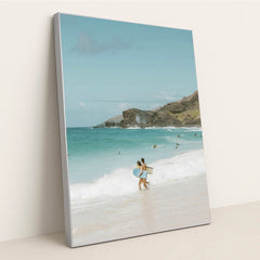 Surfers at Scenic Beach by Jess Loiterton - Silver Frame Stretchiez