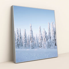 Tranquil Winter Forest in Finland by Valdemaras D. - Silver Frame Stretchiez