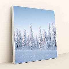 Tranquil Winter Forest in Finland by Valdemaras D. - White Frame Stretchiez