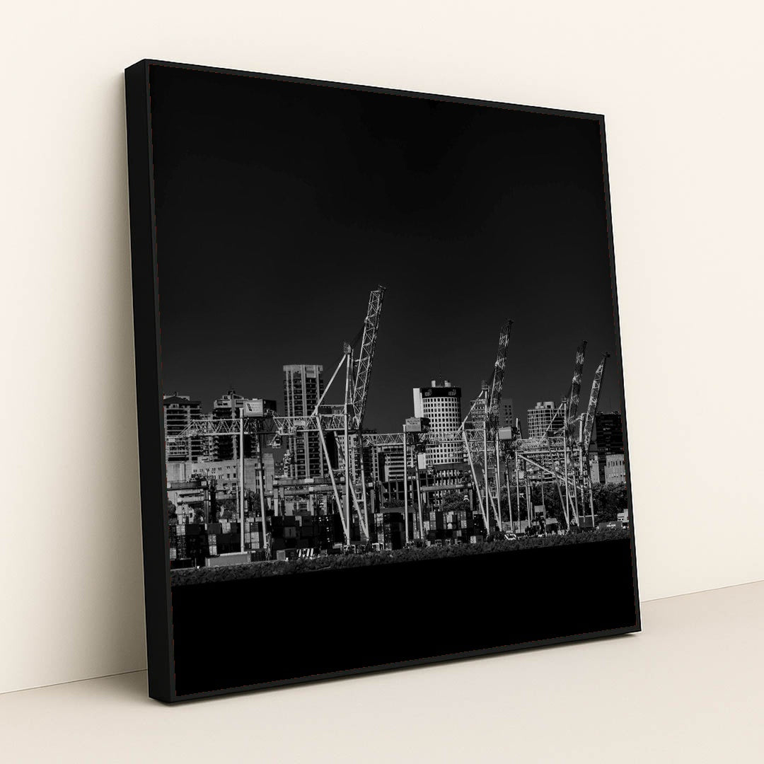 Urban Harbor in Black and White by Pablo Picardi Photography - Black Frame Stretchiez