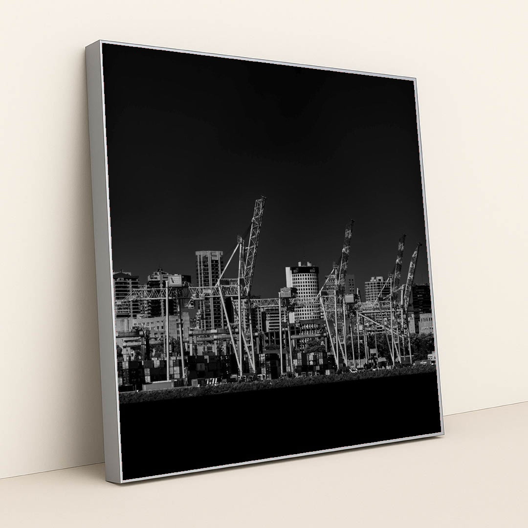 Urban Harbor in Black and White by Pablo Picardi Photography - Silver Frame Stretchiez