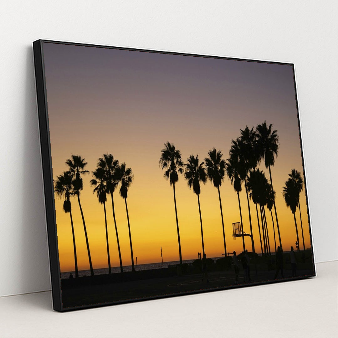 Venice Beach Sunset Silhouette by Caleb Jack - Black Frame Stretchiez