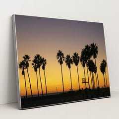 Venice Beach Sunset Silhouette by Caleb Jack - Silver Frame Stretchiez