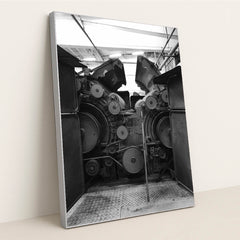 Vintage Industrial Machinery in Black and White by Sylvain Lelong - Silver Frame Stretchiez