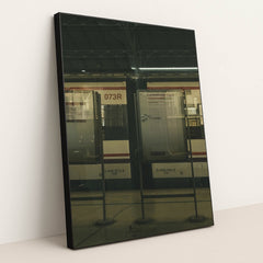 Vintage Train Station Reflection by Noland Live - Black Frame Stretchiez