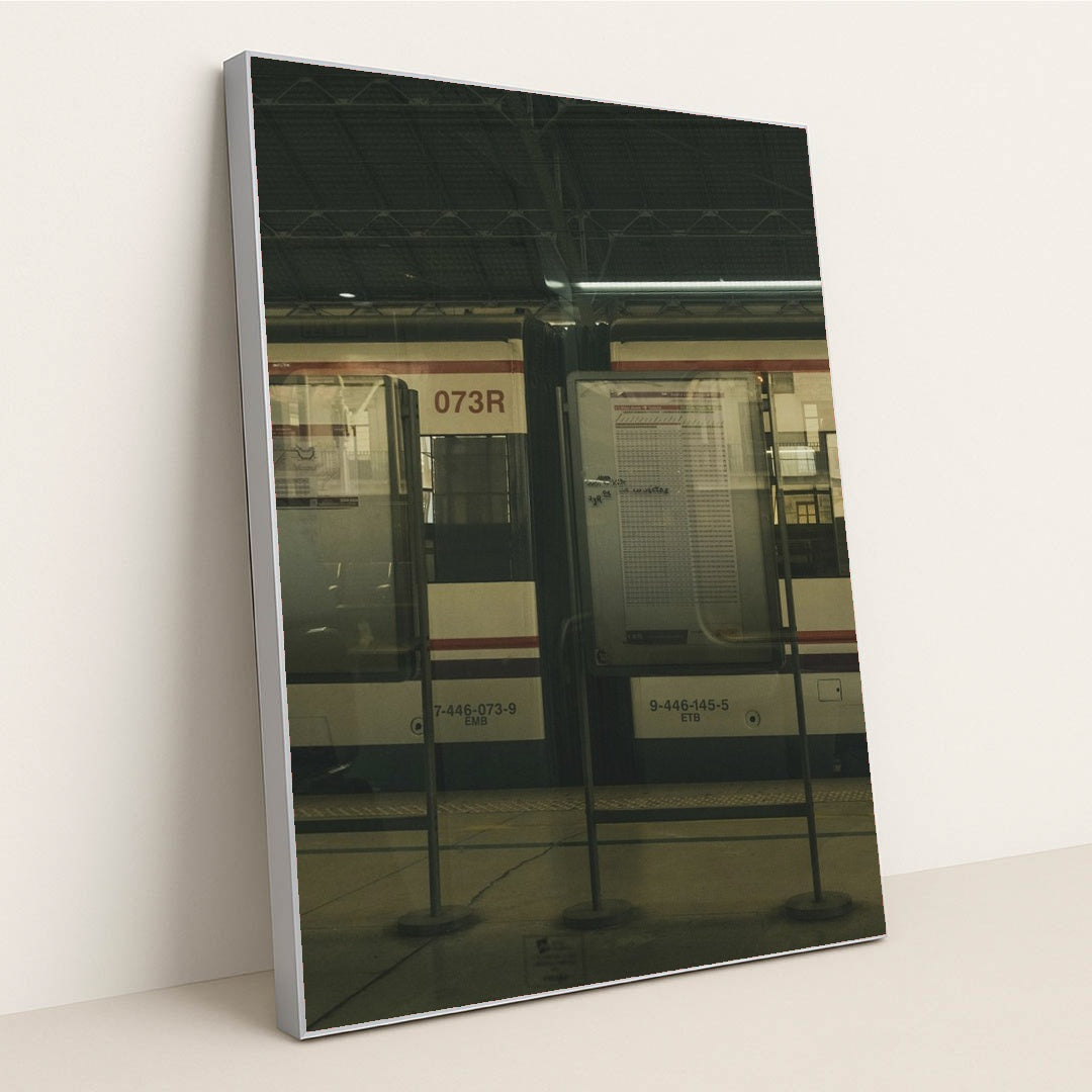 Vintage Train Station Reflection by Noland Live - Silver Frame Stretchiez