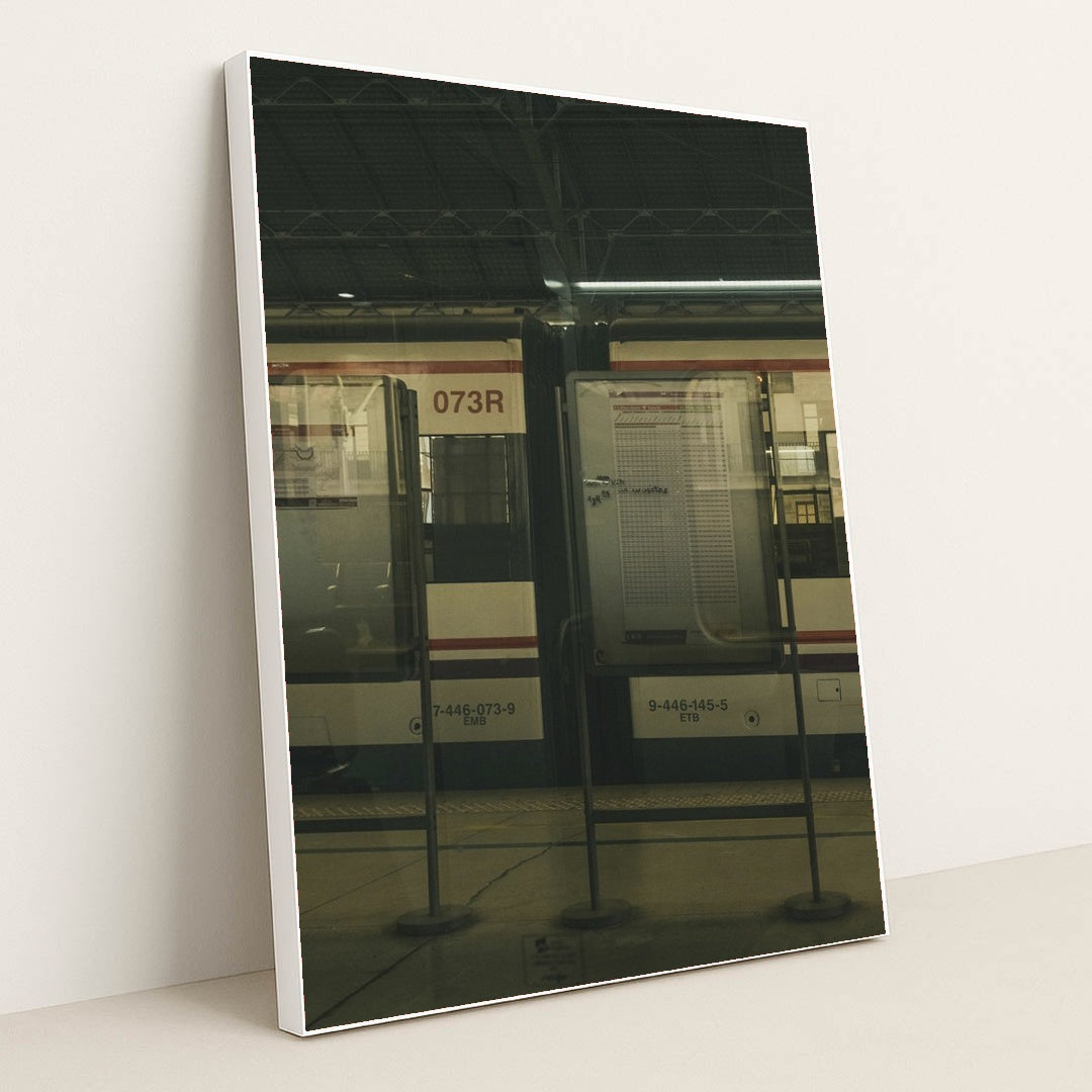 Vintage Train Station Reflection by Noland Live - White Frame Stretchiez