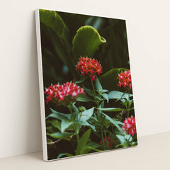 Vibrant Tropical Blooms in Greenery by Jess Loiterton - White Frame Stretchiez