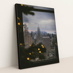 Winter View of New York City Skyline by Steve Cancel - Black Frame Stretchiez