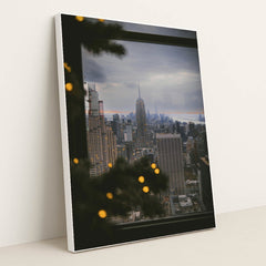 Winter View of New York City Skyline by Steve Cancel - White Frame Stretchiez