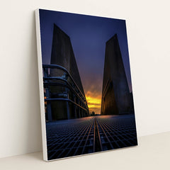 Silhouette of Warsaw's Modern Architecture at Sunset by Adam Borkowski - White Frame Stretchiez