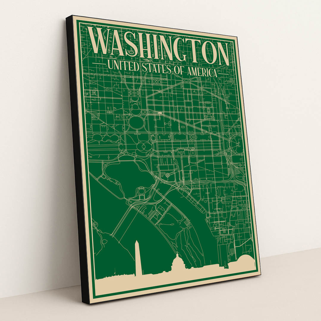 Blueprint of Washington DC's Urban Landscape by Anonymous - Black Frame Stretchiez