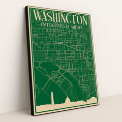 Blueprint of Washington DC's Urban Landscape by Anonymous - Black Frame Stretchiez