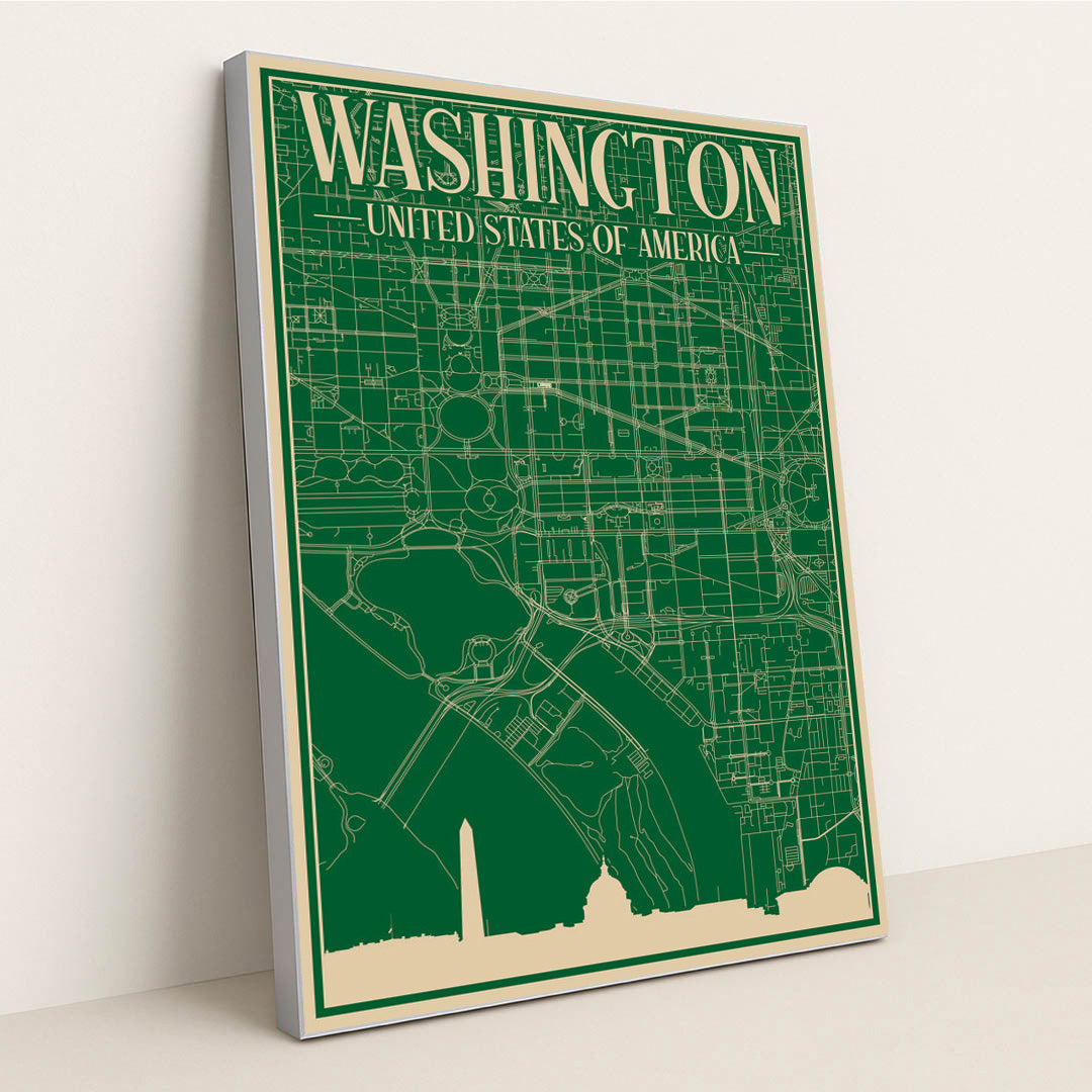 Blueprint of Washington DC's Urban Landscape by Anonymous - Silver Frame Stretchiez