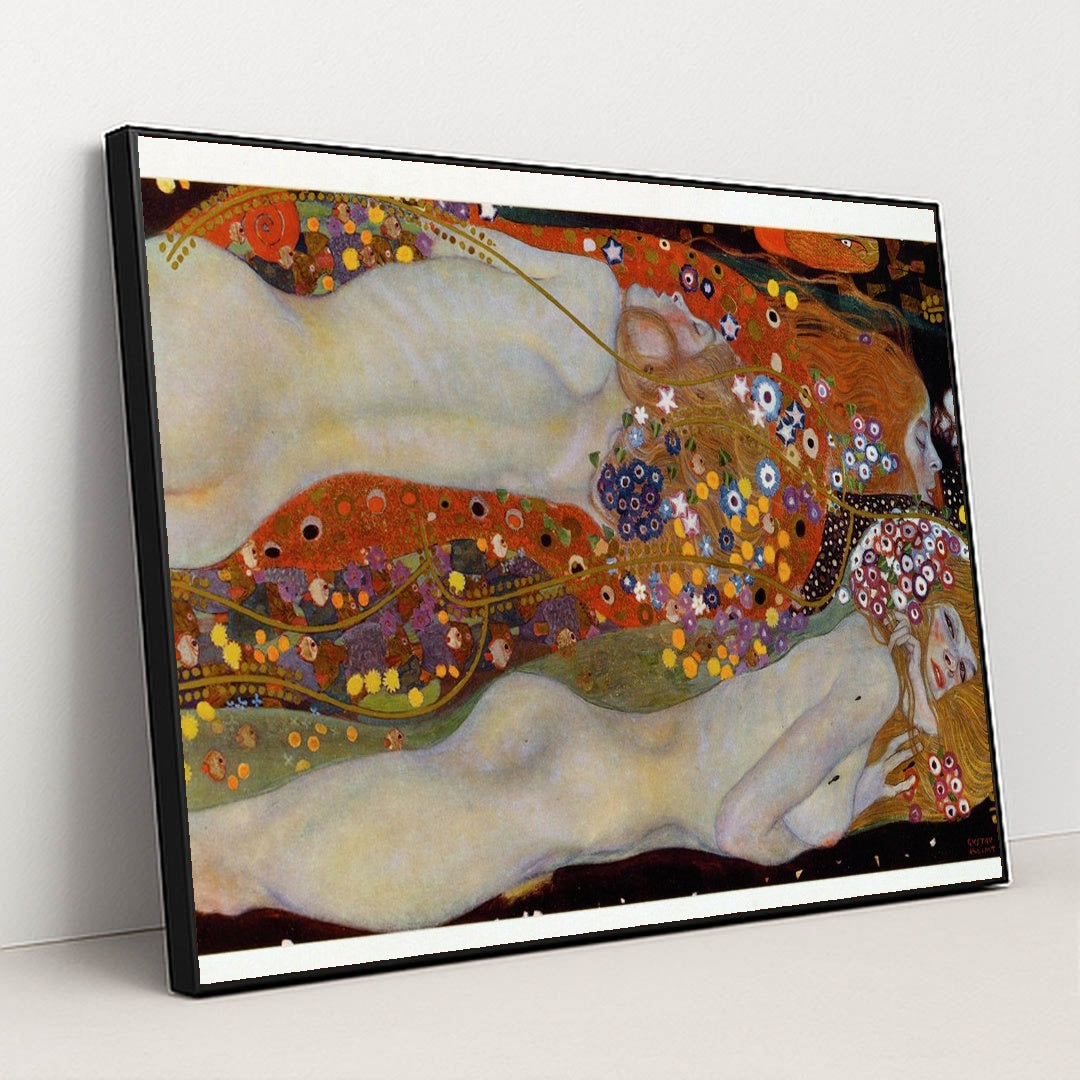 Water Serpents II by Gustav Klimt - Black Frame Stretchiez