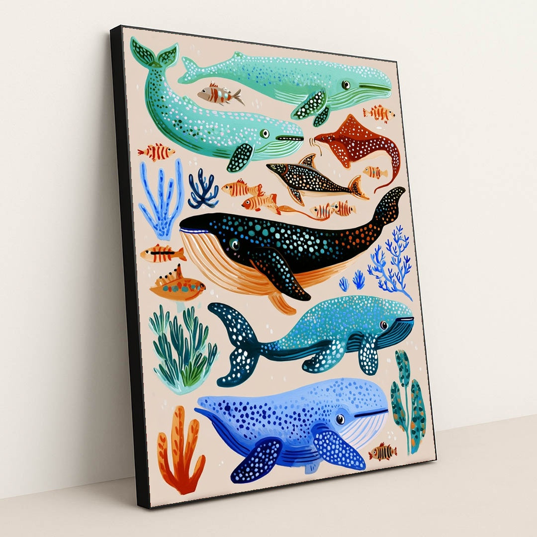 Whales Who Wander the Deep Blue by Melissa King - Black Frame Stretchiez