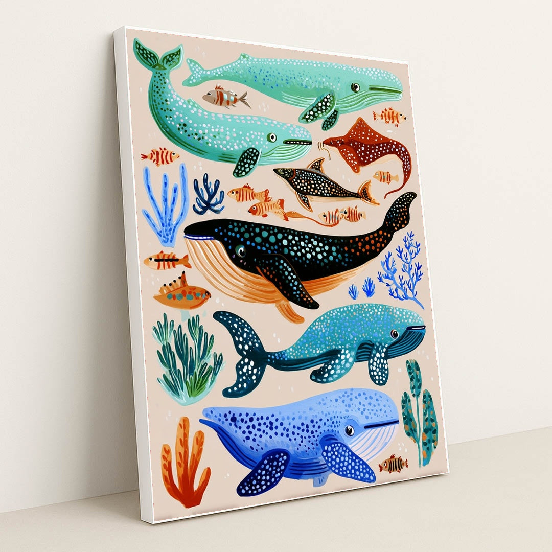 Whales Who Wander the Deep Blue by Melissa King - White Frame Stretchiez