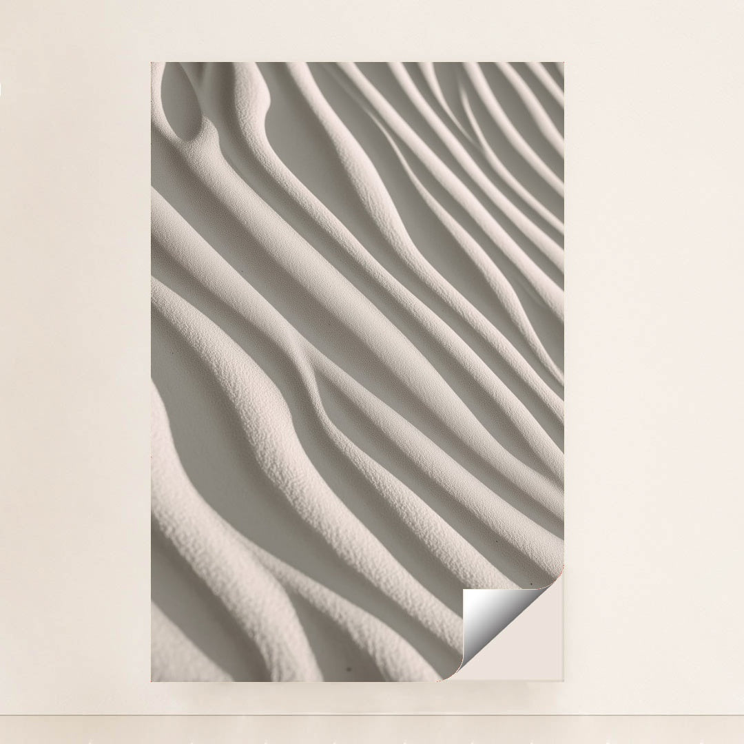 This artwork shows smooth, wavy lines of pale sand in soft sunlight, unframed.