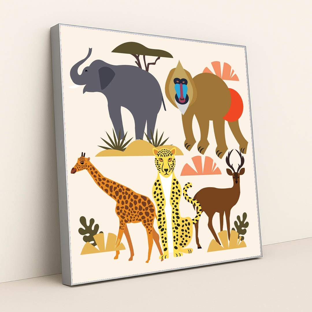 Wild Animal Gathering by Swati B - Silver Frame Stretchiez