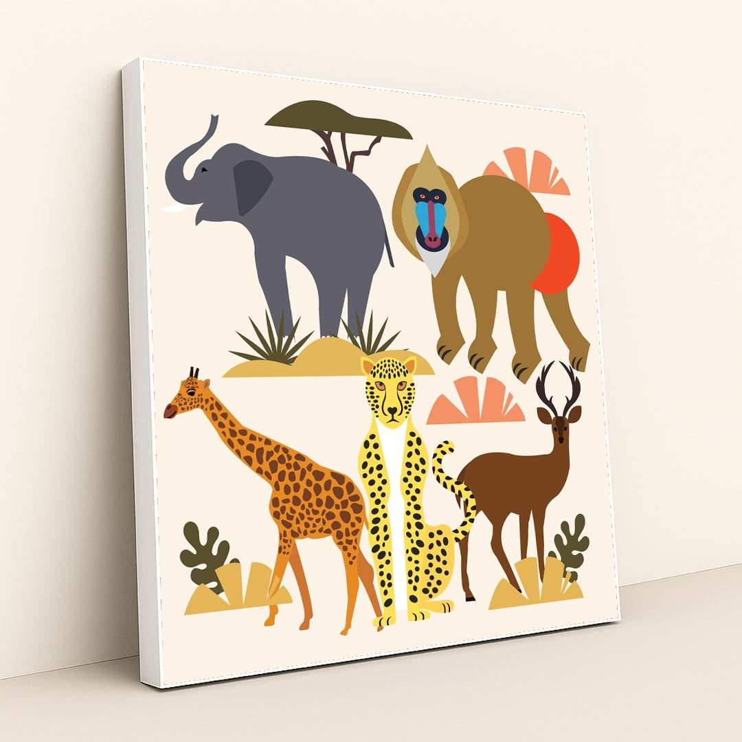 Wild Animal Gathering by Swati B - White Frame Stretchiez