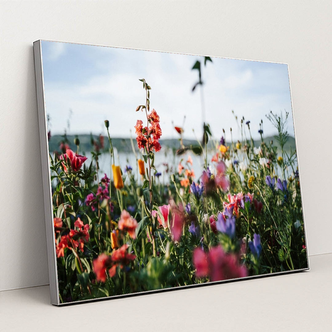 Wildflower Meadow by the Water by Elisabeth Jurenka - Silver Frame Stretchiez
