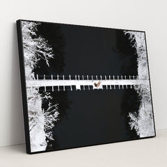 Winter Footbridge Over Dark River by Maksim Goncharenok - Black Frame Stretchiez