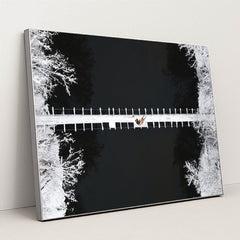 Winter Footbridge Over Dark River by Maksim Goncharenok - Silver Frame Stretchiez