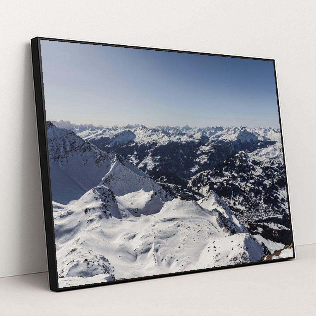 Winter's Majesty: Snow-Covered Mountains by Susanne Jutzeler, suju-foto - Black Frame Stretchiez