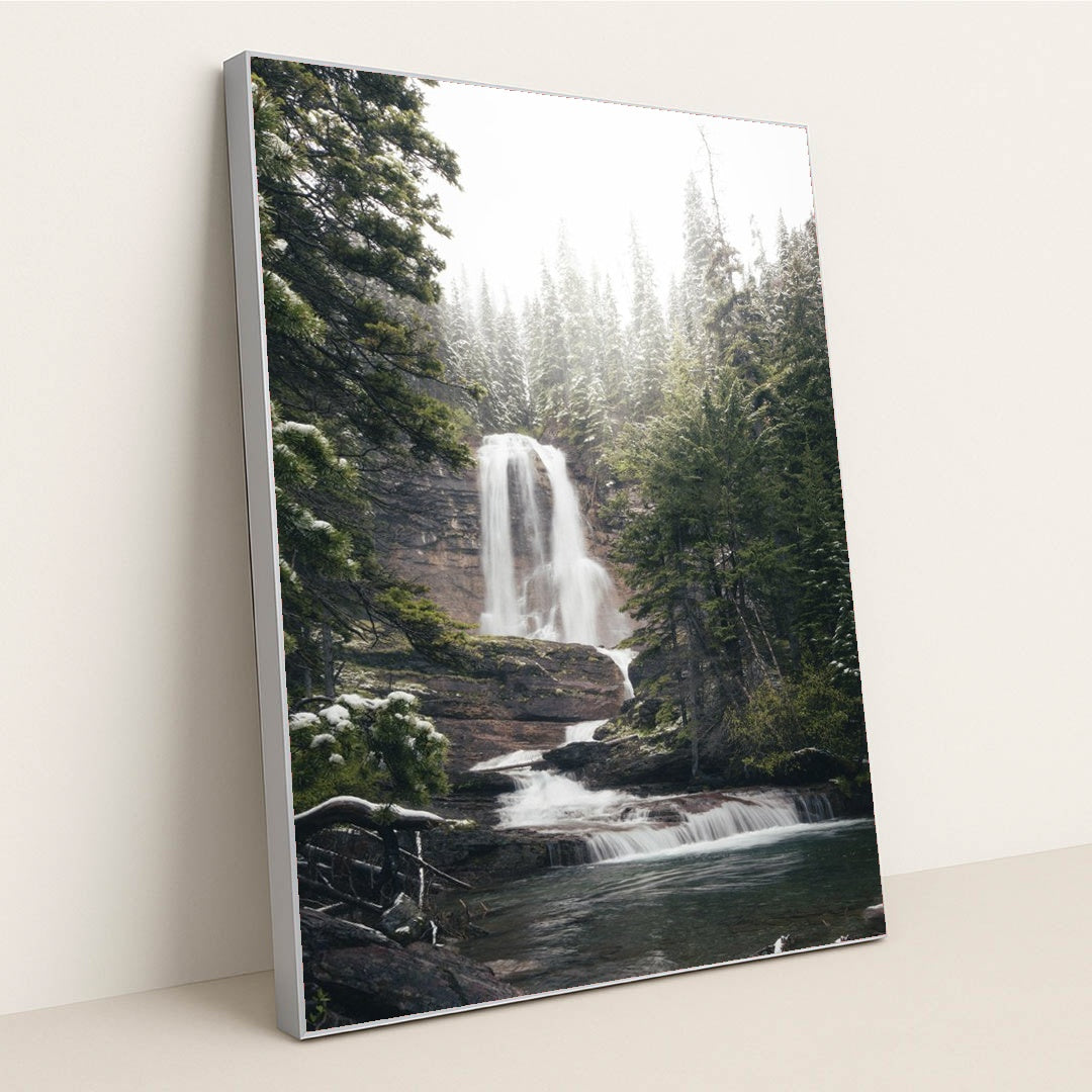 Winter Serenity at Glacier National Park by Branden Stephenson - Silver Frame Stretchiez