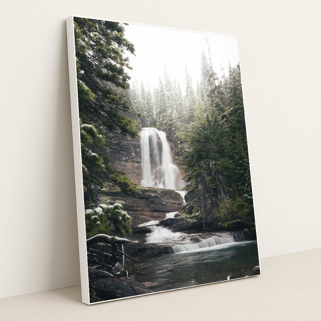 Winter Serenity at Glacier National Park by Branden Stephenson - White Frame Stretchiez