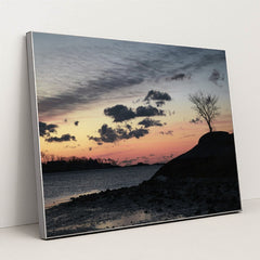 Tranquil Winter Sunrise at Cove Island Park by David Kanigan - Silver Frame Stretchiez