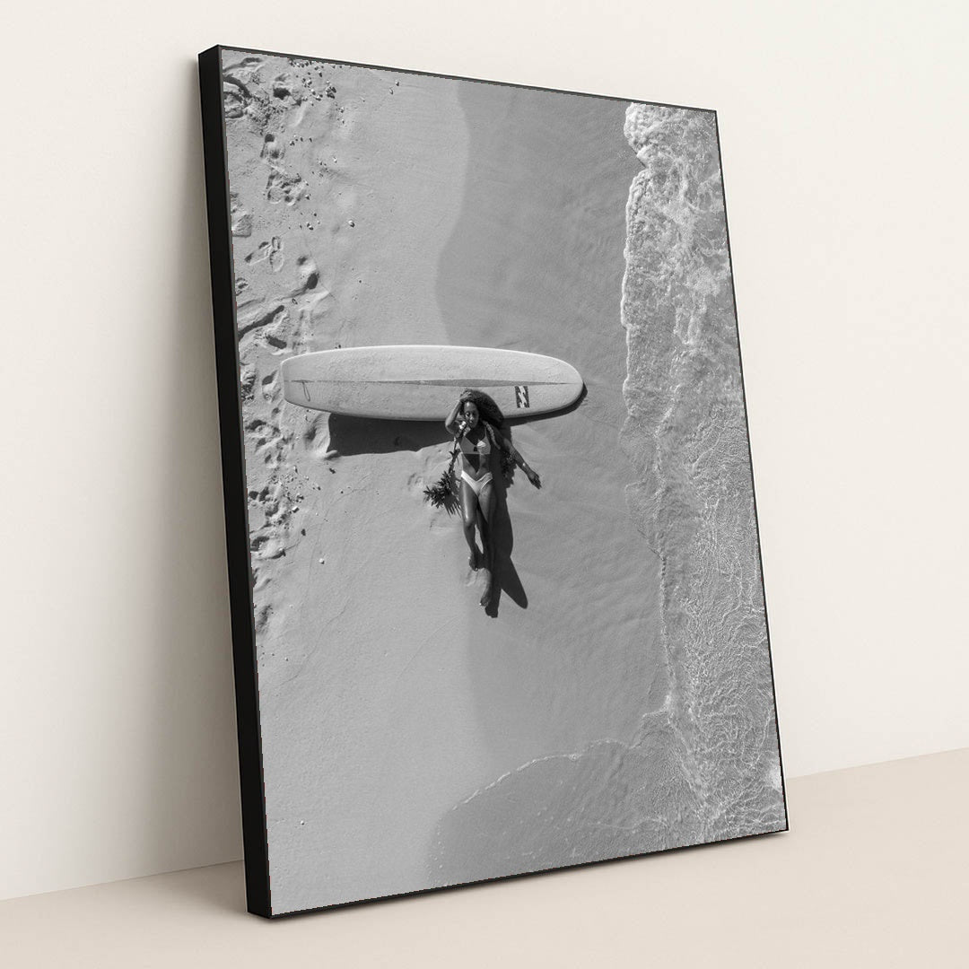 Sunbathing by the Surfboard by Jess Loiterton - Black Frame Stretchiez