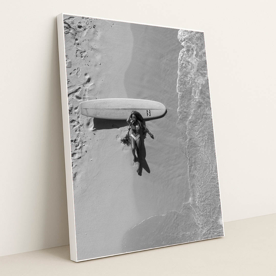 Sunbathing by the Surfboard by Jess Loiterton - White Frame Stretchiez