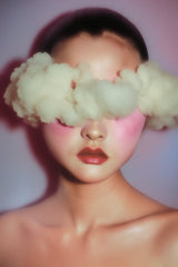 Porcelain Eclipse: modern wall art featuring a surreal portrait of a woman with clouds in her head, dreamy illustration.