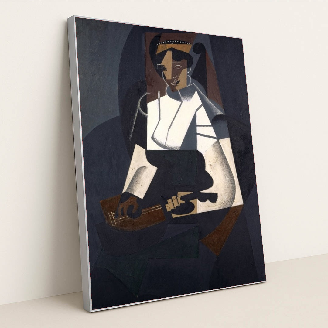 Woman with Mandolin (1916) by Juan Gris - Silver Frame Stretchiez
