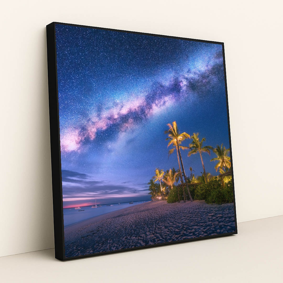 Starry Night Over Zanzibar's Exotic Beach Paradise by Anonymous - Black Frame Stretchiez