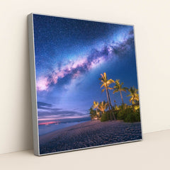 Starry Night Over Zanzibar's Exotic Beach Paradise by Anonymous - Silver Frame Stretchiez